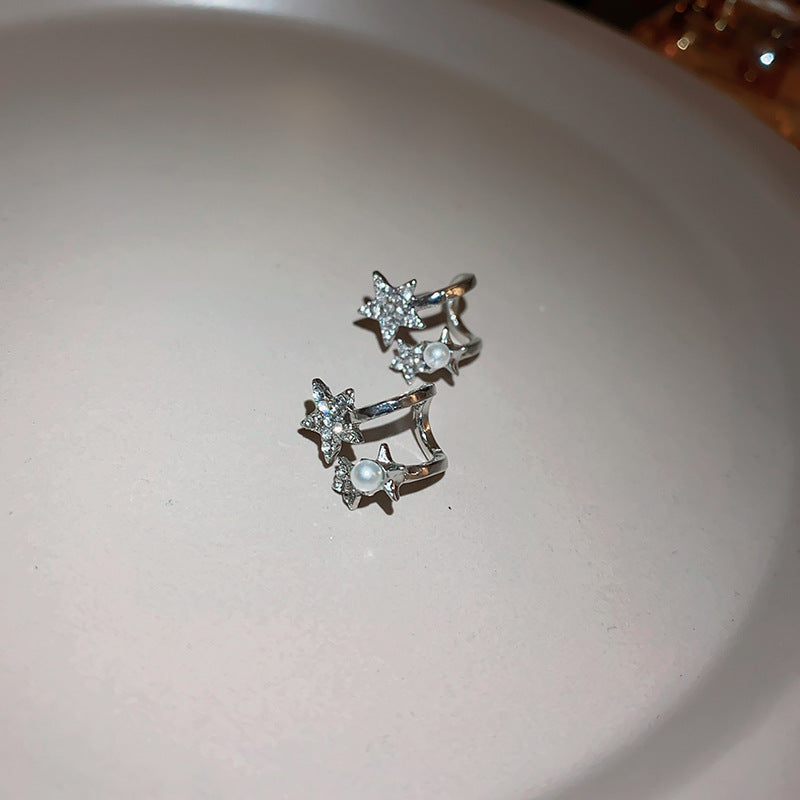 银针镶钻星星珍珠耳钉超闪简约冷淡风耳环轻奢气质高级感耳饰批发