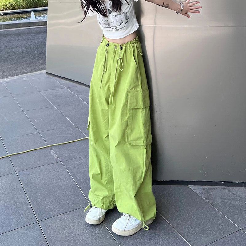 Dopamine pants Free shipping Tattoo Avocado green y2k millennial tooling fluorescent green pants dopamine wear high waist jazz pants women's summer