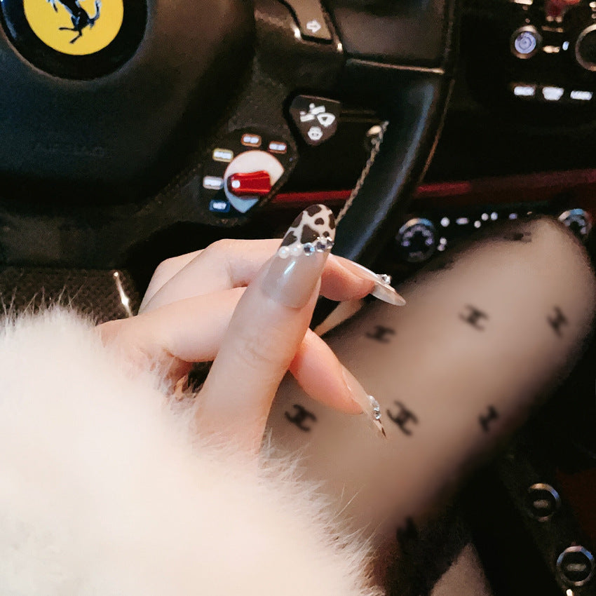 Fashion  nail Wear Armor Nail Stickers Nail Patch Fake Nails Removable Leopard Printed Pearl Nail Tip Nail Sticker X3