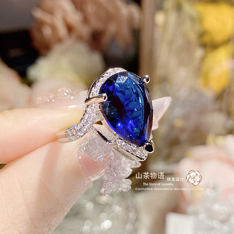 Camellia富婆款仿帕帕拉恰戒指 镀金超大夸张黛粉锆直播引流戒指