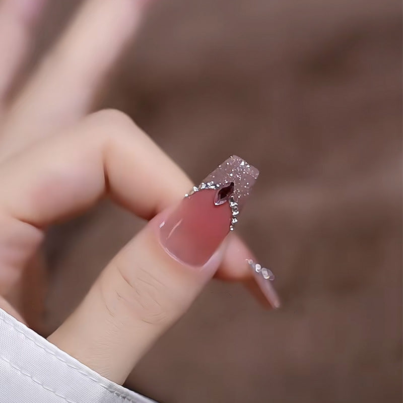 爱意珠链穿戴甲轻奢指甲贴片爆闪美甲片半手工假指甲美甲贴片成品