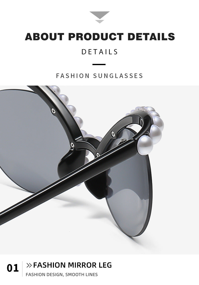 Women's fashion glasses 2023欧美异形框蜻蜓镶钻墨镜潮流水晶珍珠太阳眼镜户外防晒显瘦女