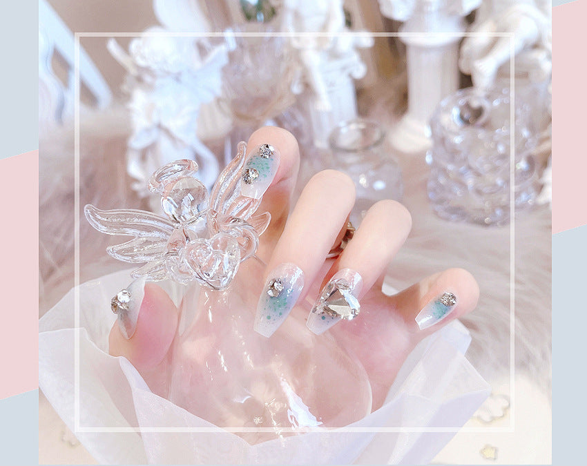 Fashion  nail Pure Desire Nail Beauty Piece Fake Nail Patch Wear Nail Finished Product Nail Tip Nail Tip Rhinestone Love Nail Stickers Remove Nail X72