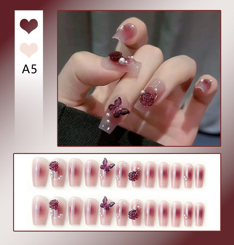 Fashion  nail Handmade Wear Nail Wholesale Internet Hot Diamond in the Debris Butterfly Glitter Nail Tips Finished Product Nail Patch Jelly Glue