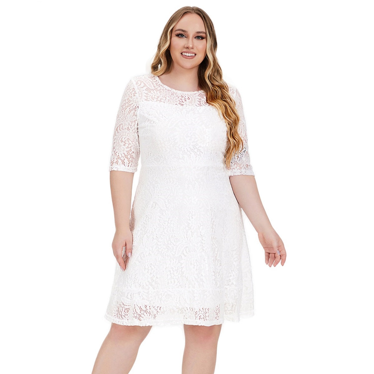 Fashion women's wear 2024   plus Size Women's Clothes round Neck Lace Mid-Length Formal Dress Dress Sq0156