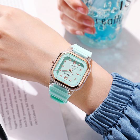 Fashion women's watchSpring and Summer Watch Women's Square Watch Student Children's Watch Silicone Diamond Fashion Wholesale Women's Watch