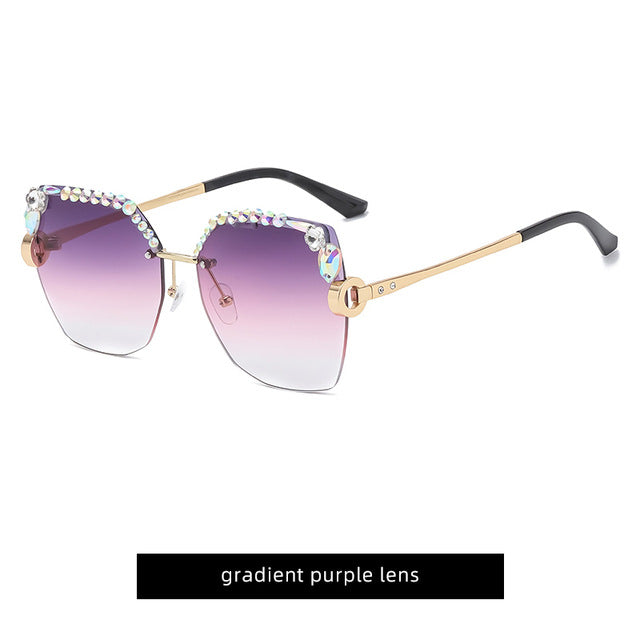 Women's fashion glasses 定制加工跨境钻石切边女士太阳镜时尚眼镜开车驾驶防紫外线墨镜