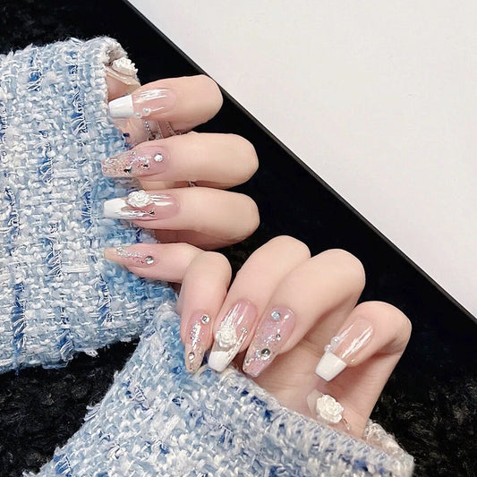 Fashion  nail Wearable Nail Sticker Camellia Wear Nail Polish Nail Shaped Piece Removable Nail Patch Finished Product Y40