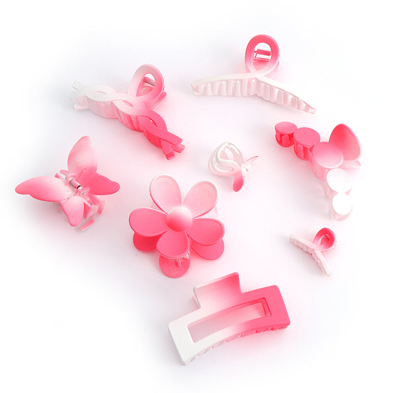 Gradually Varied Pink 8-Piece Set Barrettes Women's Classic Style Shark Clip Accessories Large Hair Volume