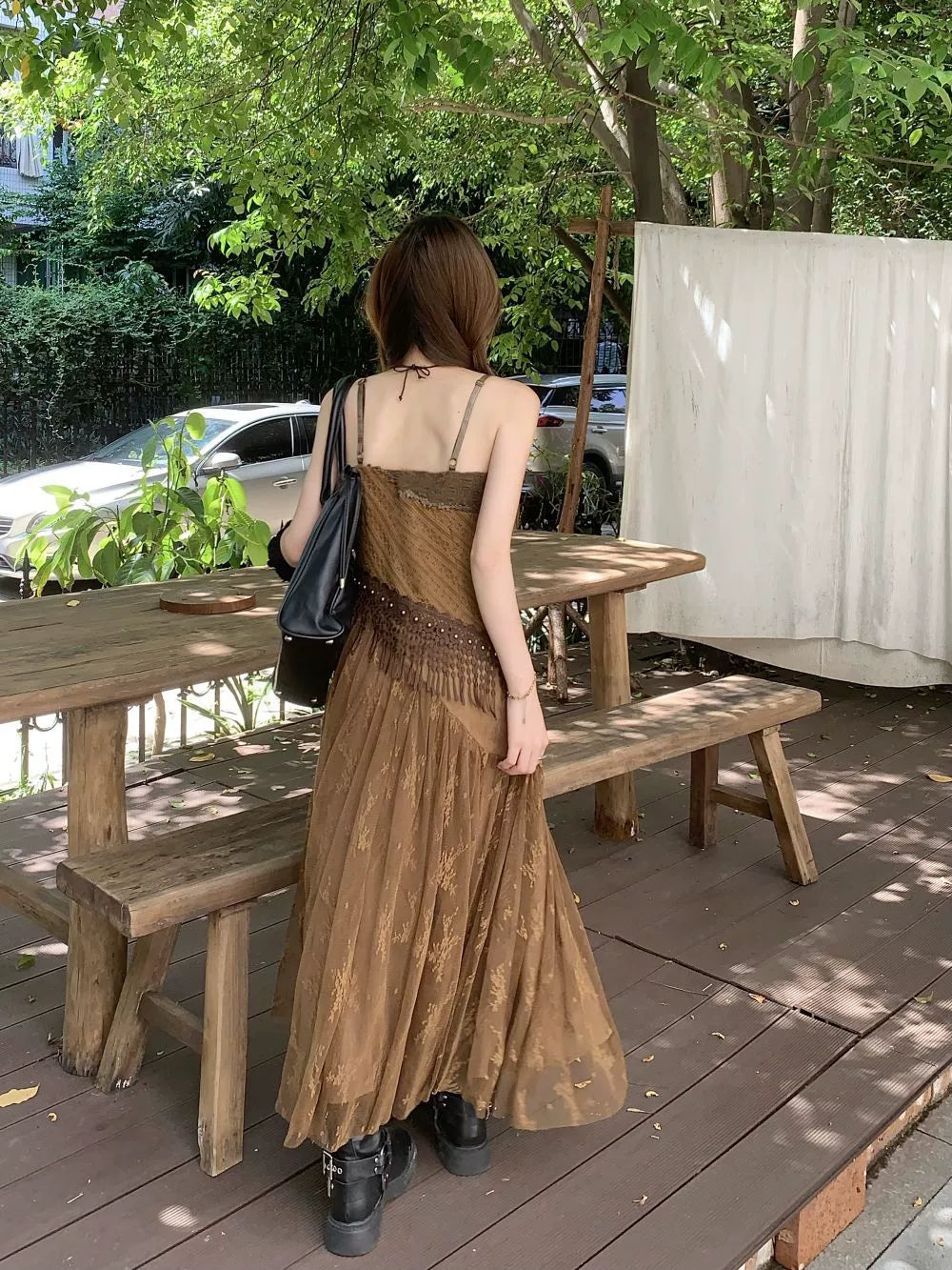 Fashion women's wear New Chinese Retro Heavy Industry Color Matching Sling Dress Female Spring 2024 New Holiday Slimming Elegant Long Dress