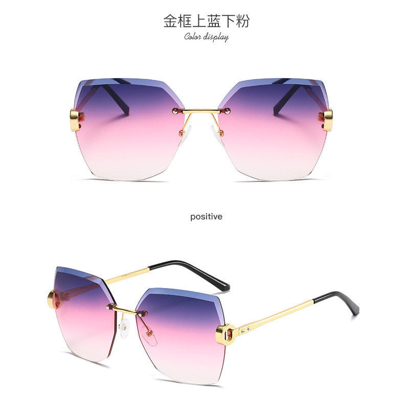 Women's fashion glasses 网红inss街拍防紫外线太阳镜女无框水晶切边女士防紫外线太阳镜片