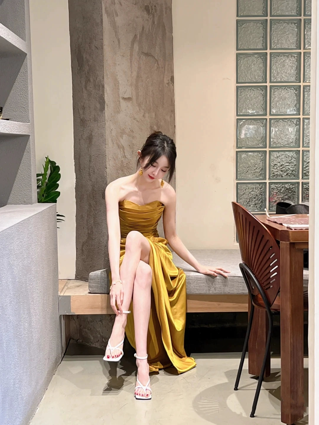 Fashion women's wear New  2024  Morning Gowns Bride Wedding Toast Dress Elegant Advanced Texture Tea Break Dress Women's Split Banquet Dress