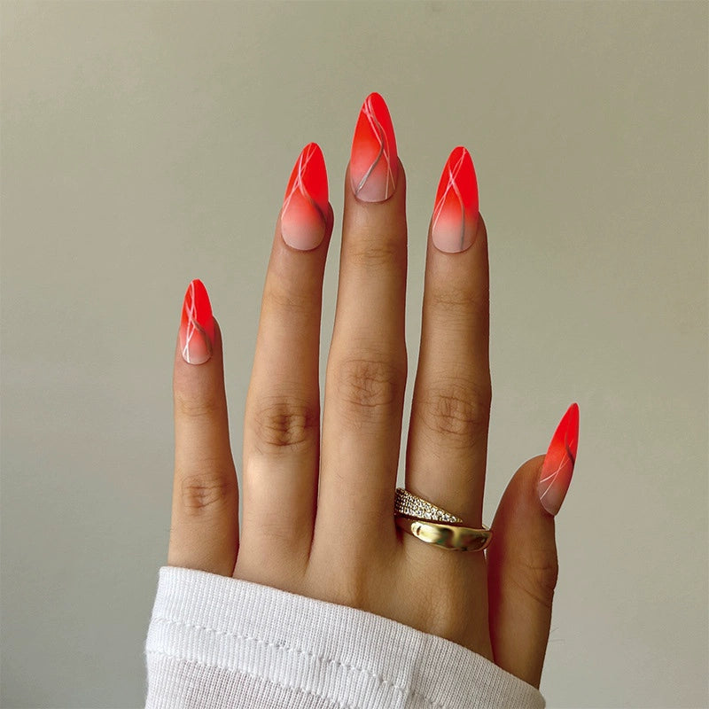 (Hand-made nail) super long hot girl wears nail chips, glitter nail patches, fake nail stickers, and finished products, sexy and exaggerated, European and American style wearables
