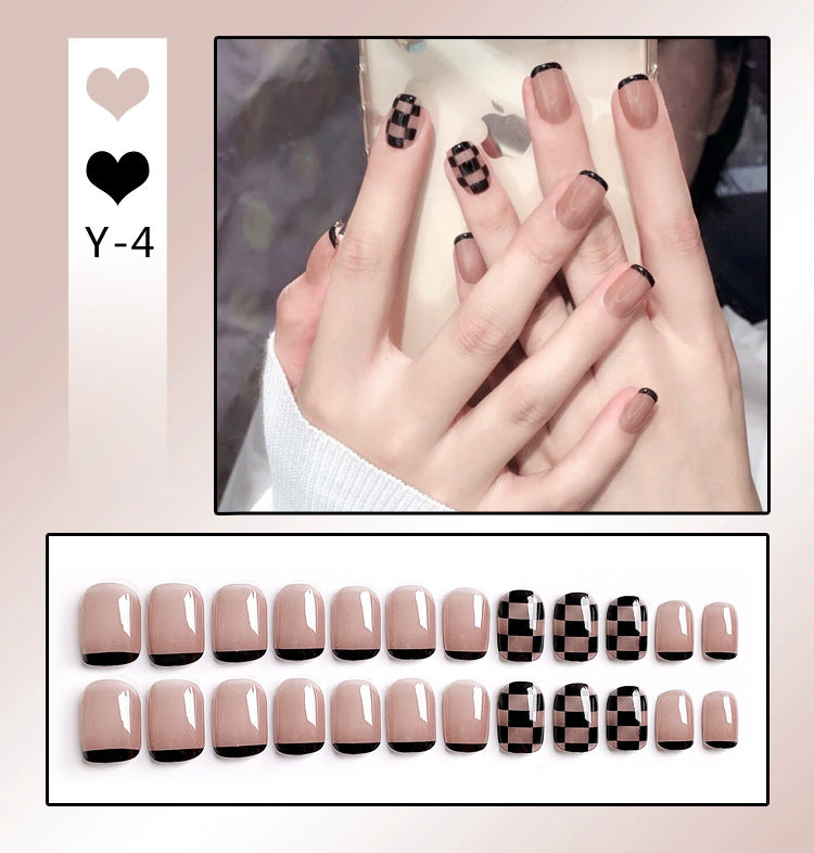 Fashion  nail Wearable Nail Sticker Chessboard Grid Wearable Nail Sheet Nail Shaped Piece Removable Nail Patch Finished Nail