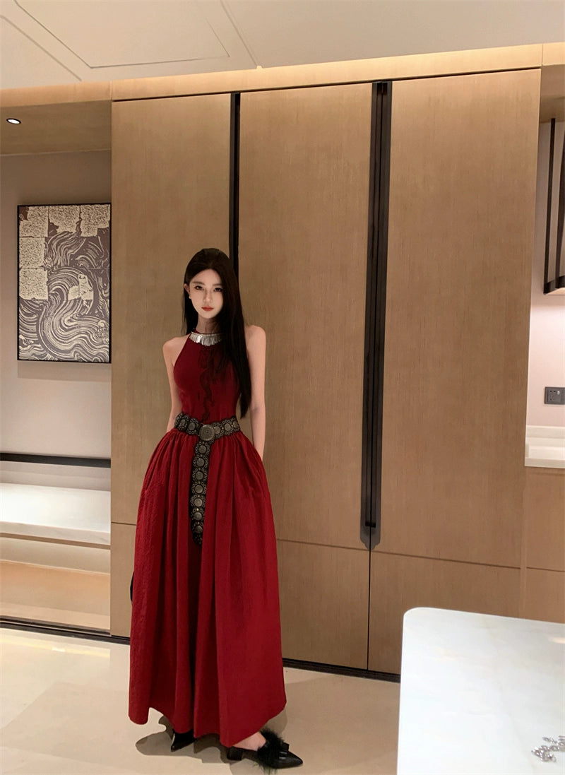 Fashion women's wear New Chinese Style Printed Sleeveless Dress Women's New Waist-Tight Elegant High-Grade Pettiskirt Autumn and Winter Formal Dress