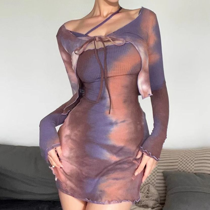 Fashion women's wear  New Fall Women's Clothing Ins Knotted Short Outerwear Bra Top Waist-Tight Hip-Wrapped Dress Suit