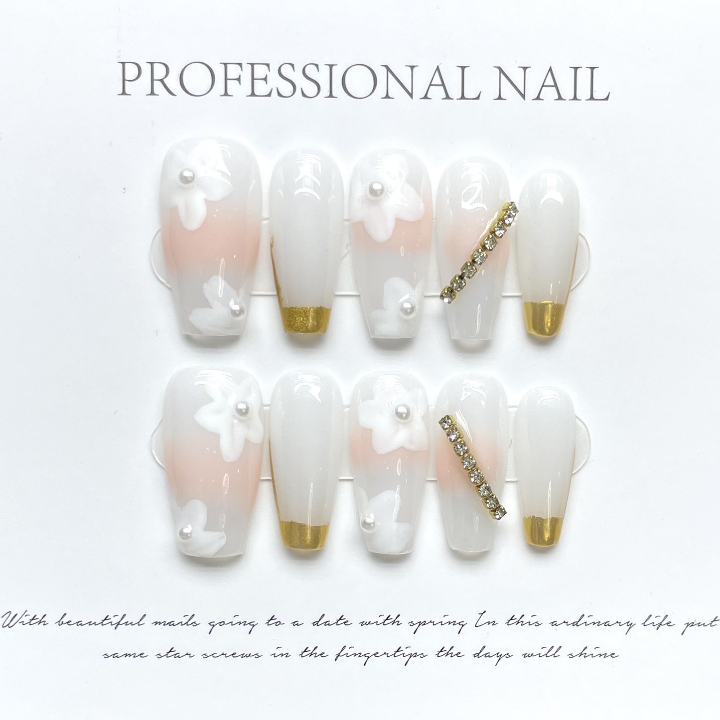 (reusable nail)"Hand-made real shot" blue mine cat's eye hand-worn nail stickers long white advanced detachable.