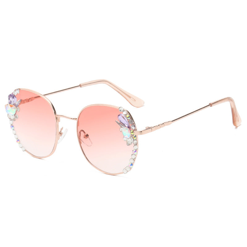 Women's fashion glasses 新款韩版水晶太阳镜时尚框架优雅女士镶钻素颜街拍墨镜防紫外线