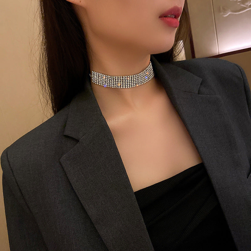 欧美镶钻水滴椭圆项链时尚高级感锁骨链小众设计冷淡风项饰批发女