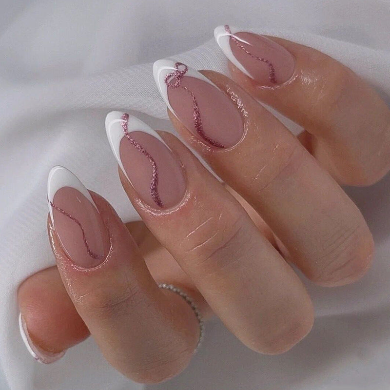 粉闪法式穿戴甲欧美nails 跨境美甲片外贸假指甲长尖甲型美甲贴片