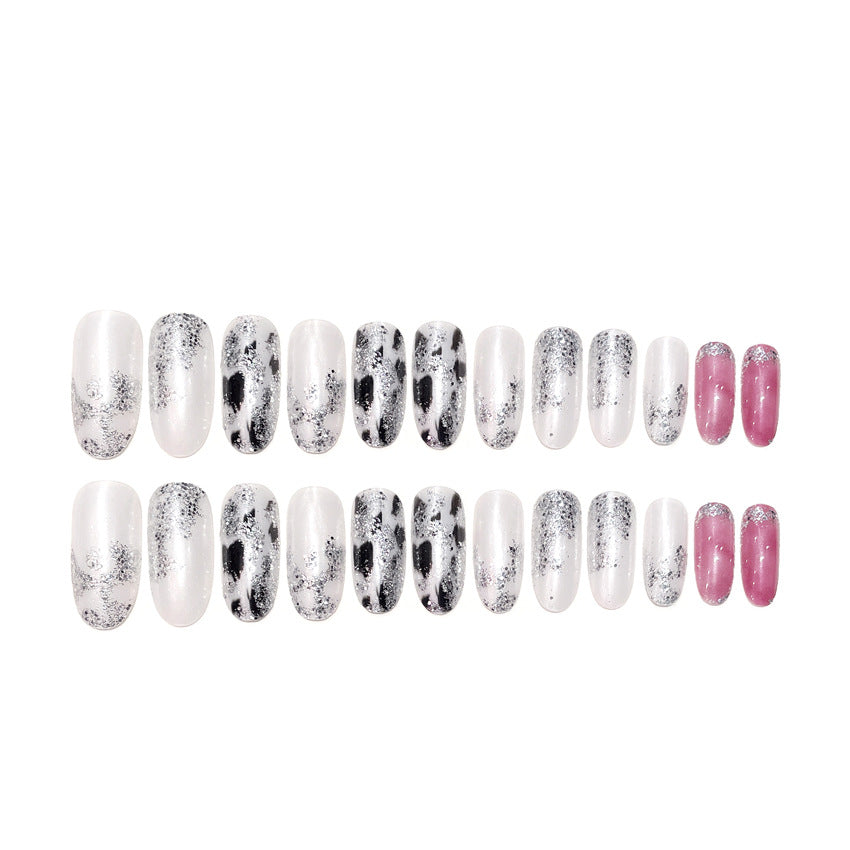 Fashion  nail European and American Wear Nail Polish Gradient Milky White Blooming Shimmering Powder Sequins Wear Nail Wearable Nail Patch A63
