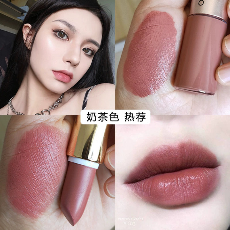 裸色口红唇釉吃土色系欧美妆巧克力女豆沙色深奶茶棕色哑光不粘杯