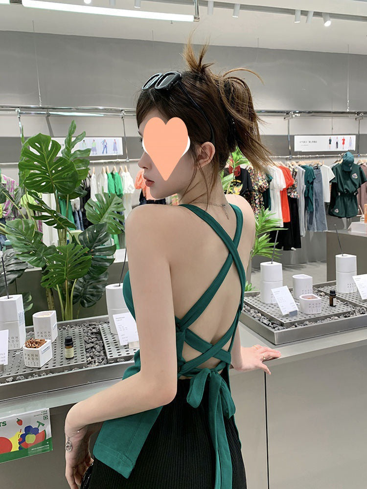 Dopamine tops Free shipping Tattoo Summer Sexy Hollow Back Straps Suspender Vest Women's Chest Pad Dopamine Wear Top Thin