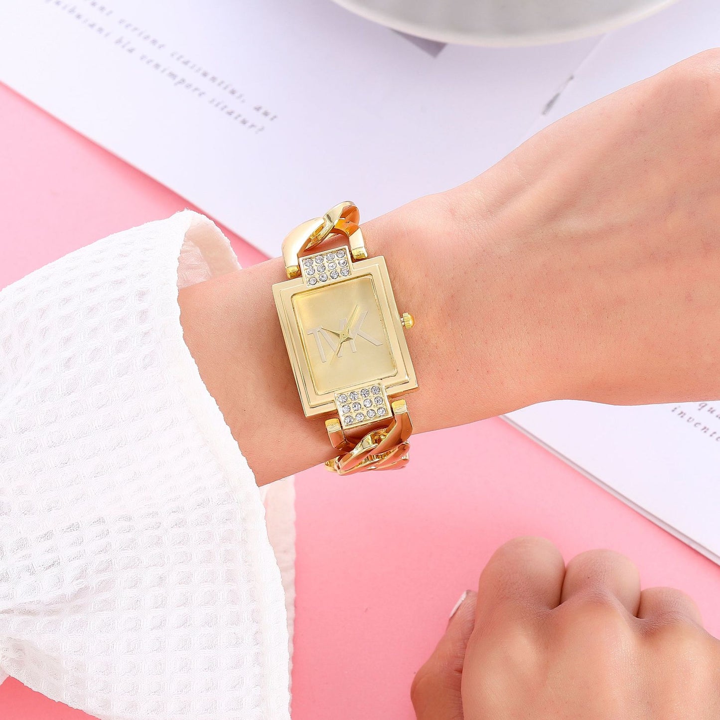 Fashion women's watchTVK Women's Watch High-Grade Steel Band Diamond-Embedded Fashion Ins Square Dial Korean Style Quartz Watch Foreign Trade New