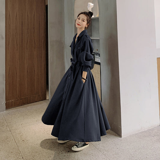 Fashion women's wear Real Shot Large Skirt Windbreaker Dress Women's Mid-Length 2024 Autumn and Winter Clothing New Waist Trimming Fashion Fashion Coat