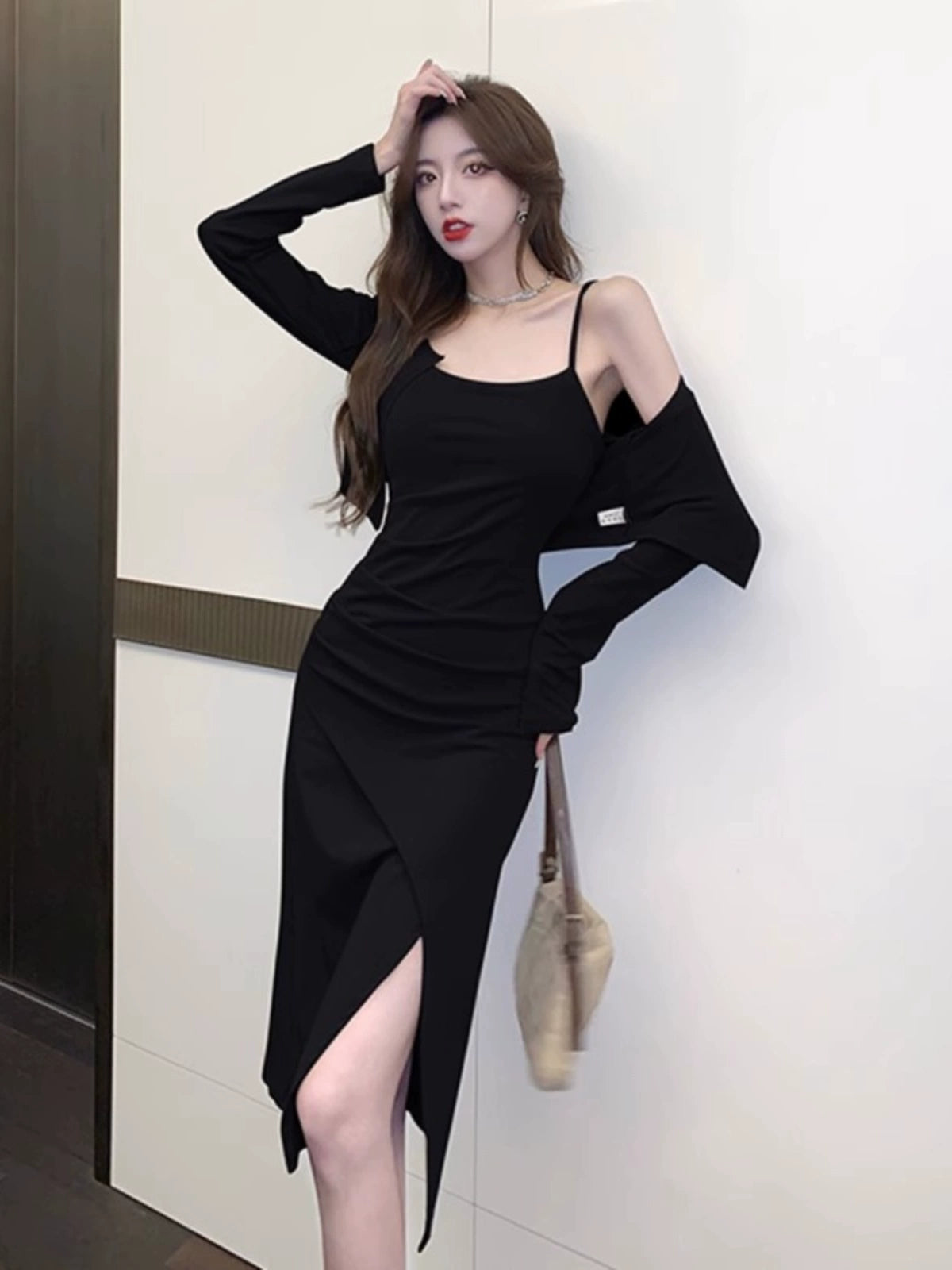 Fashion women's wear Small Hot Girl Suit Women's Spring and Autumn Wear a Set of High Sense Temperament Camisole Dress Two-Piece Suit