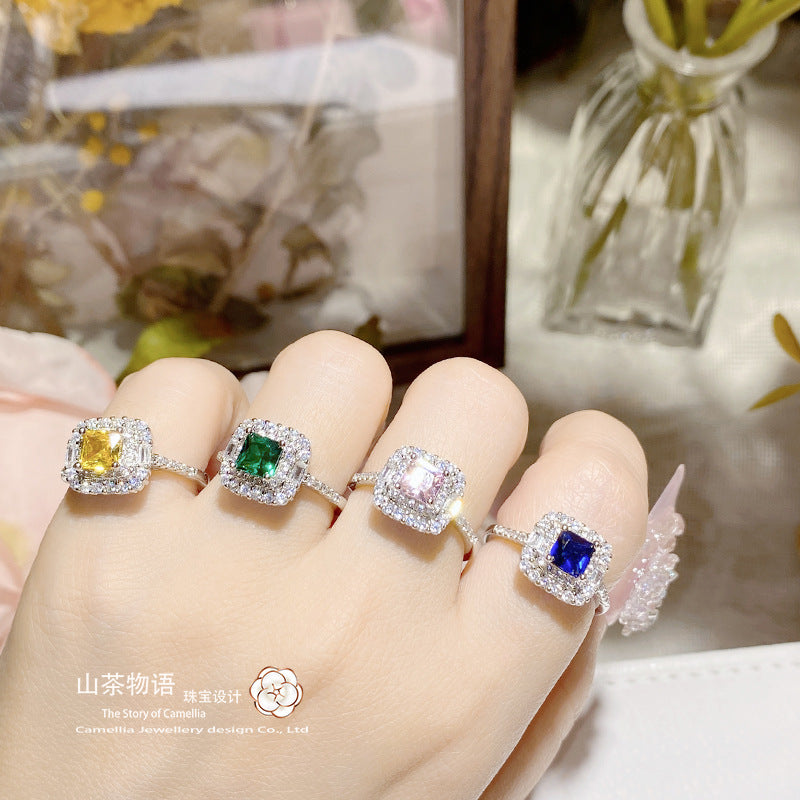 Camellia莫奈花园少女仿帕帕拉恰宝石 镀金黛粉锆石直播引流戒指