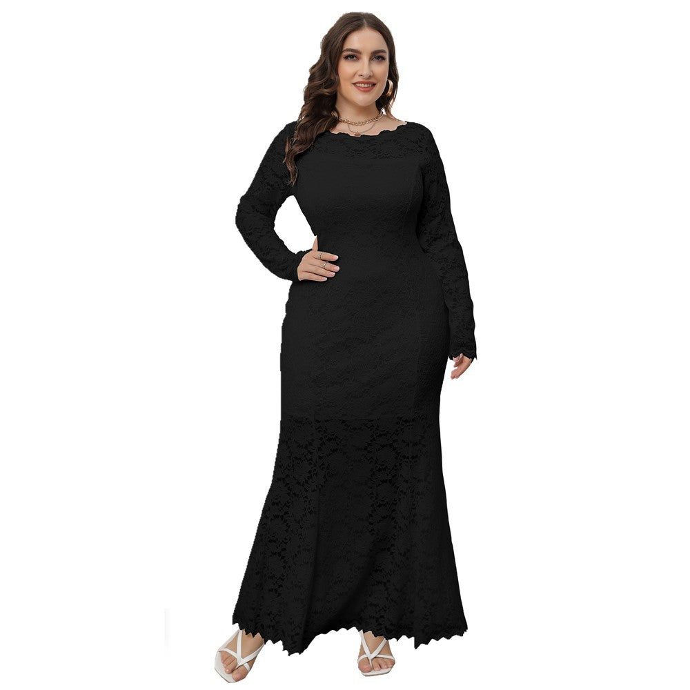 Fashion women's wear 2024  plus Size Women's Clothing New   Cross Border Foreign Trade Lace Fishtail Evening Dress Dress Sq0208