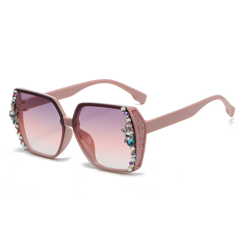 Women's fashion glasses 跨境新款镶钻时尚女士百搭太阳镜无框切边水钻墨镜优雅太阳眼镜
