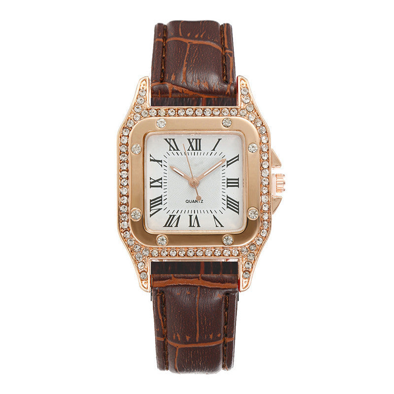 Fashion women's watchWeChat Hot-Selling Square Watch Cross-Border Foreign Trade Rhinestone Women's Roman Two-Piece Set Gift Casual Quartz Women's Watch