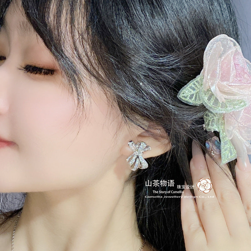 Camellia欧美时尚蝴蝶结少女套装 轻奢满钻宴会场合百搭耳环颈链