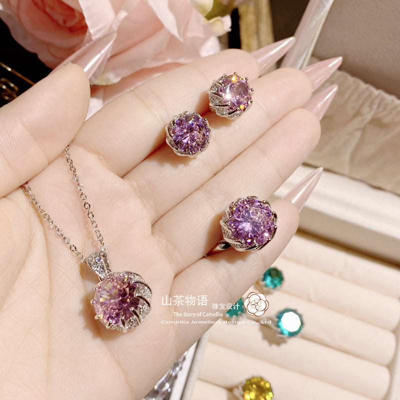 Camellia烟花切高碳钻套装女 10.0ct欧美时尚奢华高级感莲花戒指