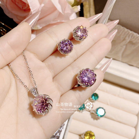 Camellia烟花切高碳钻套装女 10.0ct欧美时尚奢华高级感莲花戒指