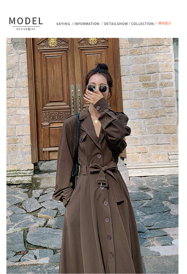Fashion women's wear Real Shot Large Skirt Windbreaker Dress Women's Mid-Length 2024 Autumn and Winter Clothing New Waist Trimming Fashion Fashion Coat