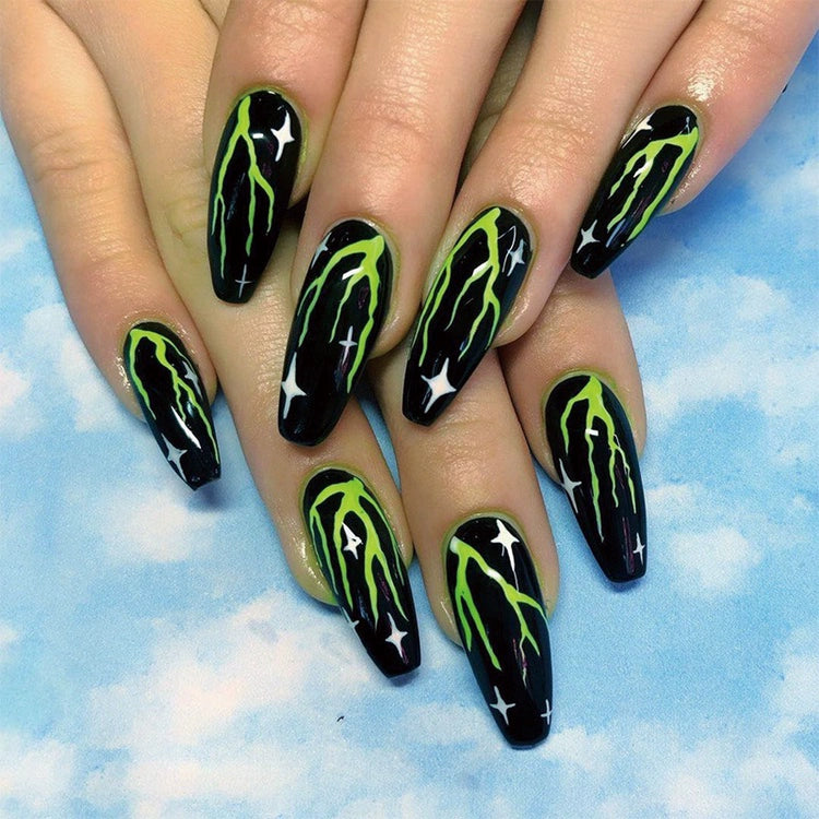 (Hand-made nail) super long hot girl wears nail chips, glitter nail patches, fake nail stickers, and finished products, sexy and exaggerated, European and American style wearables