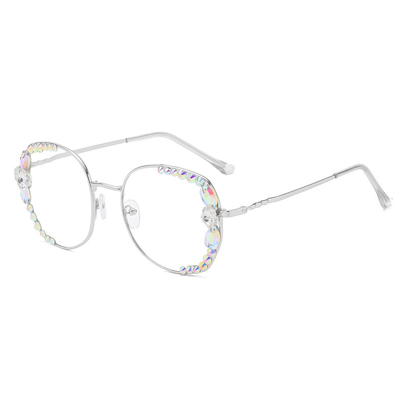 Women's fashion glasses 2024跨境镶钻抗蓝光疲劳男女电脑护平面目无度数玩手机保护眼睛