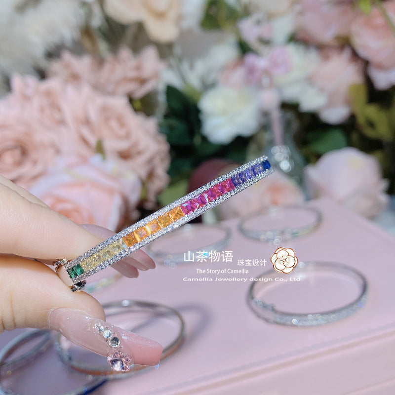 Camellia彩虹多彩的颜色灵动手环 镀真金强保色镶嵌彩宝粉粉手镯