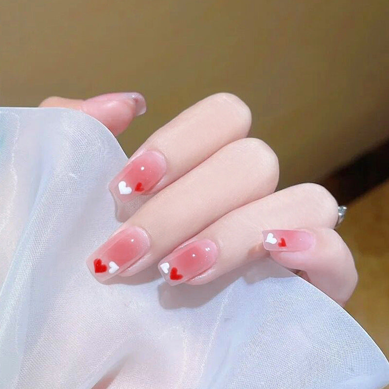 Fashion  nail Fake Nail Patch Wear Nail Finished Product Nail Tip Nail Stickers Disassembly Nail Patch Peach Heart Nail Stickers Short Y39