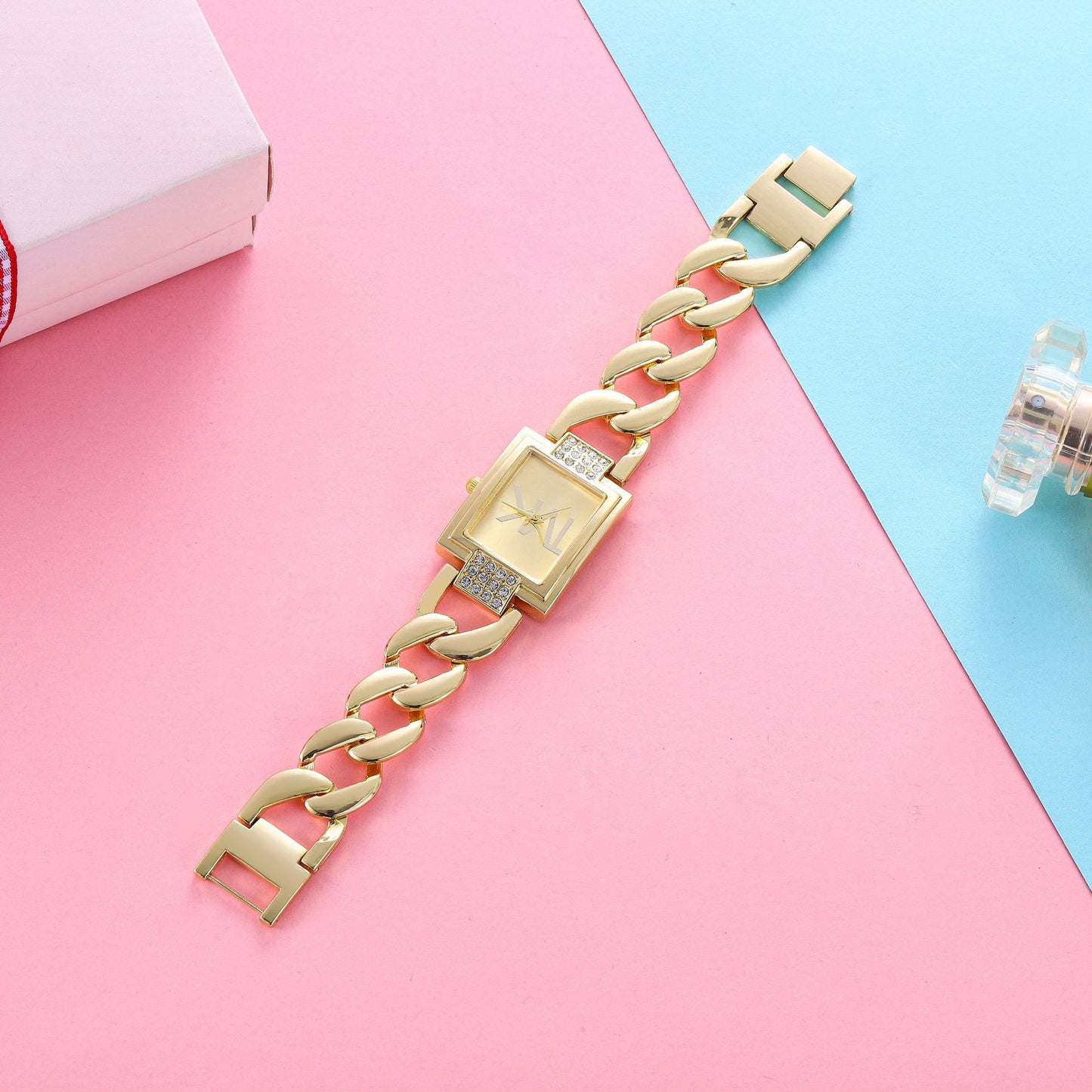 Fashion women's watchTVK Women's Watch High-Grade Steel Band Diamond-Embedded Fashion Ins Square Dial Korean Style Quartz Watch Foreign Trade New