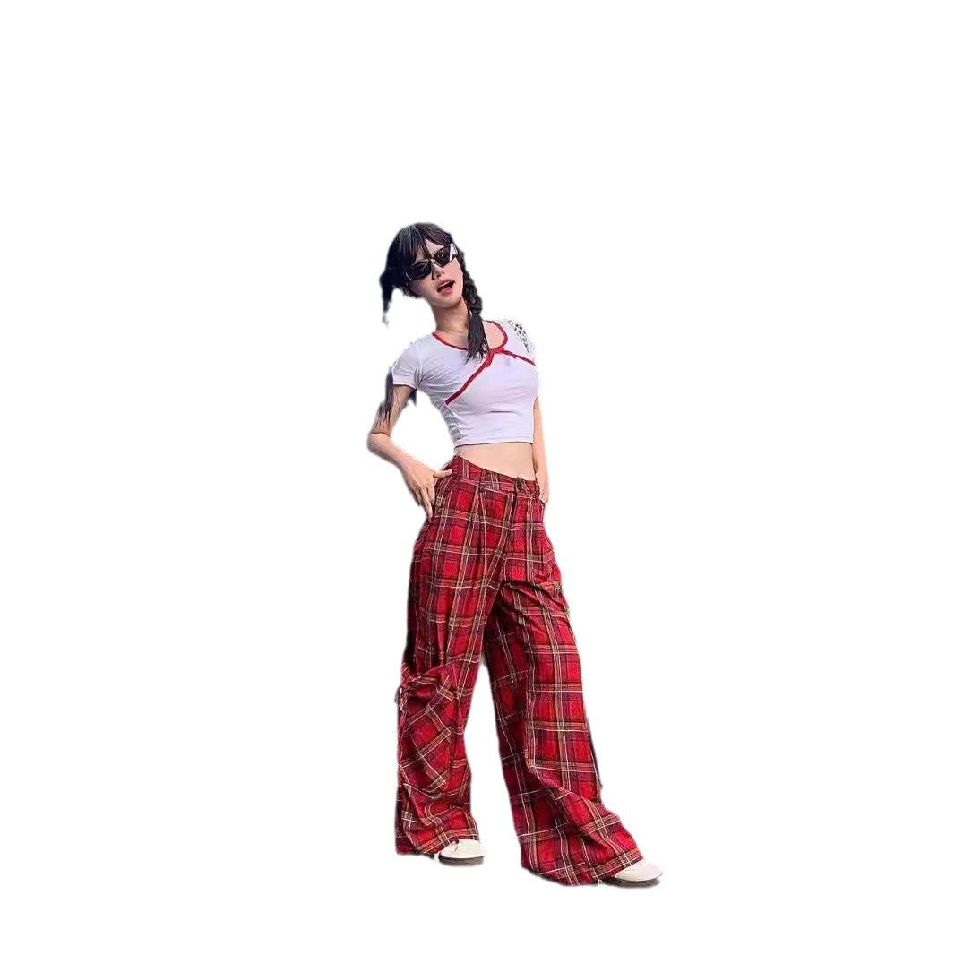 Free shipping retro dopamine plaid yellow pants women's loose bf lazy style thin pear figure casual trousers pants