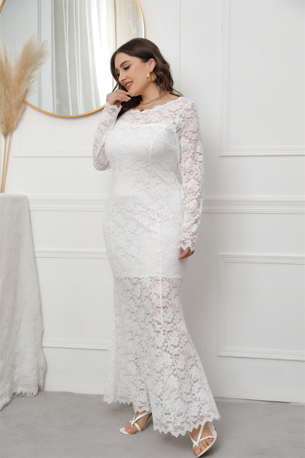 Fashion women's wear 2024  plus Size Women's Clothing New   Cross Border Foreign Trade Lace Fishtail Evening Dress Dress Sq0208