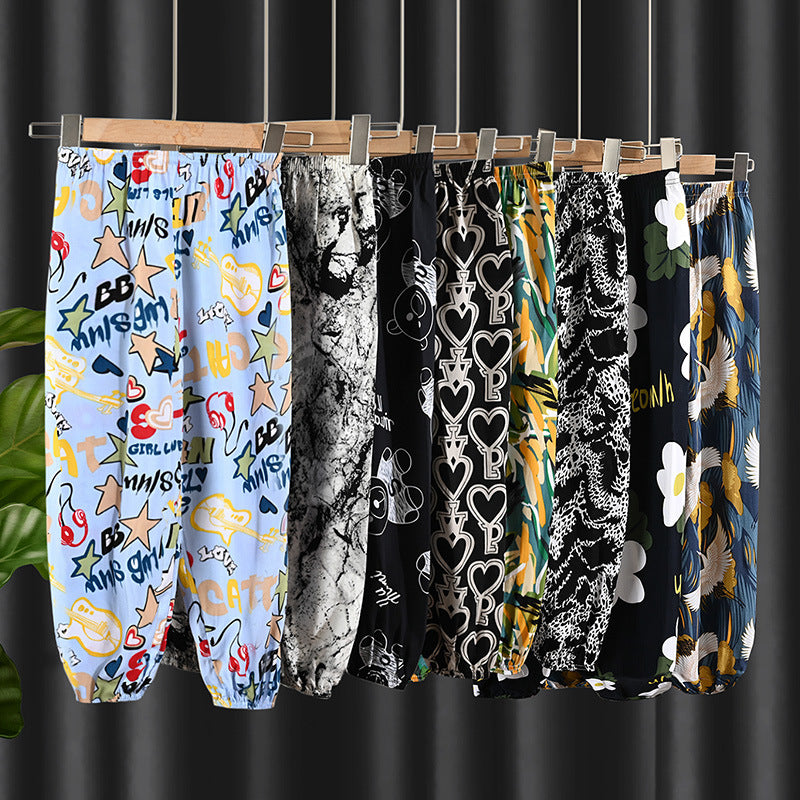 Free shipping   Summer women's mosquito pants made of cotton Thin bloomers for boys and girls Family pants Middle and small children Pajama pants