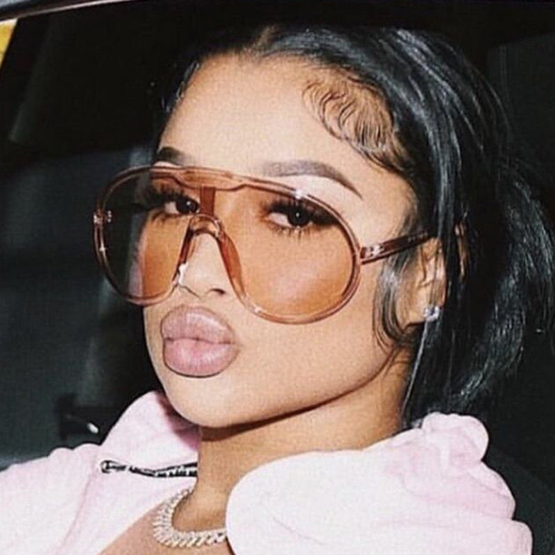Women's fashion glasses 蛤蟆太阳眼镜2023新款欧美大框一体式太阳镜跨境户外防风墨镜街拍