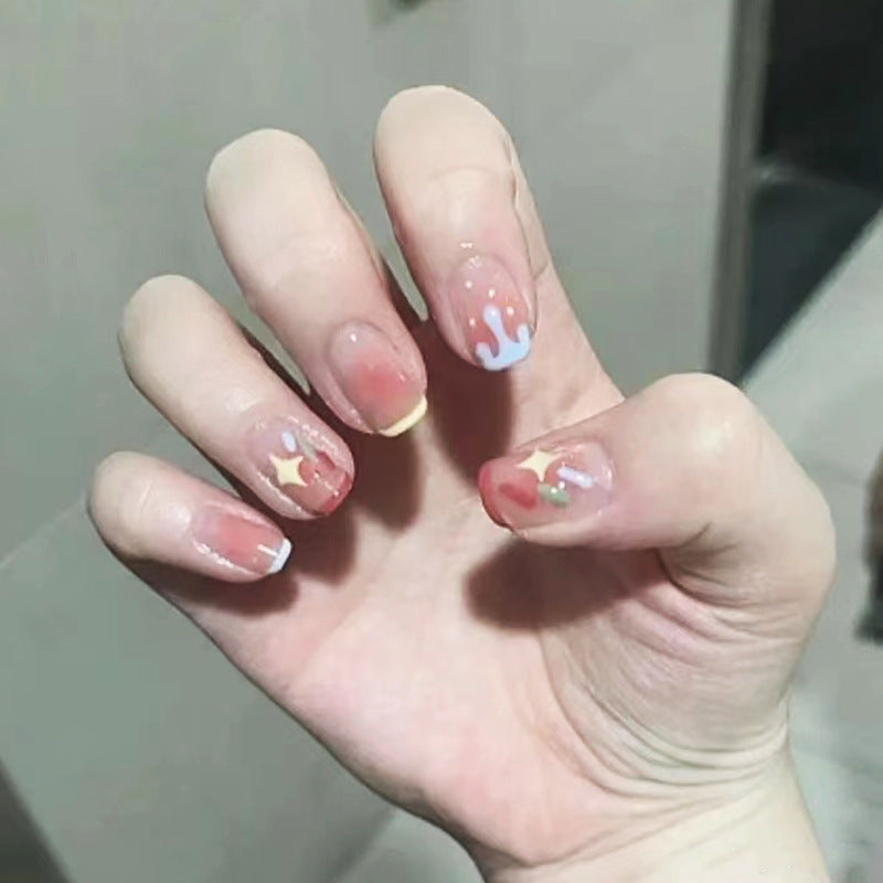 豆沙奶油穿戴甲彩虹指甲贴片法式美甲片少女假指甲美甲贴片成品甲