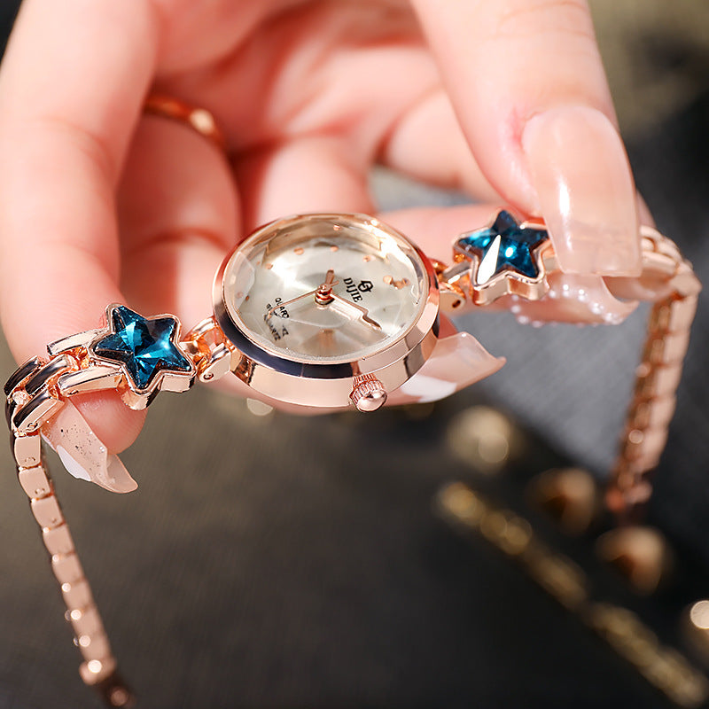 Fashion women's watchWomen's Bracelet Watch Fashion Trend Korean Style Student Girlfriends Blue Lucky Star Internet Influencer Cold Style Watch Fresh
