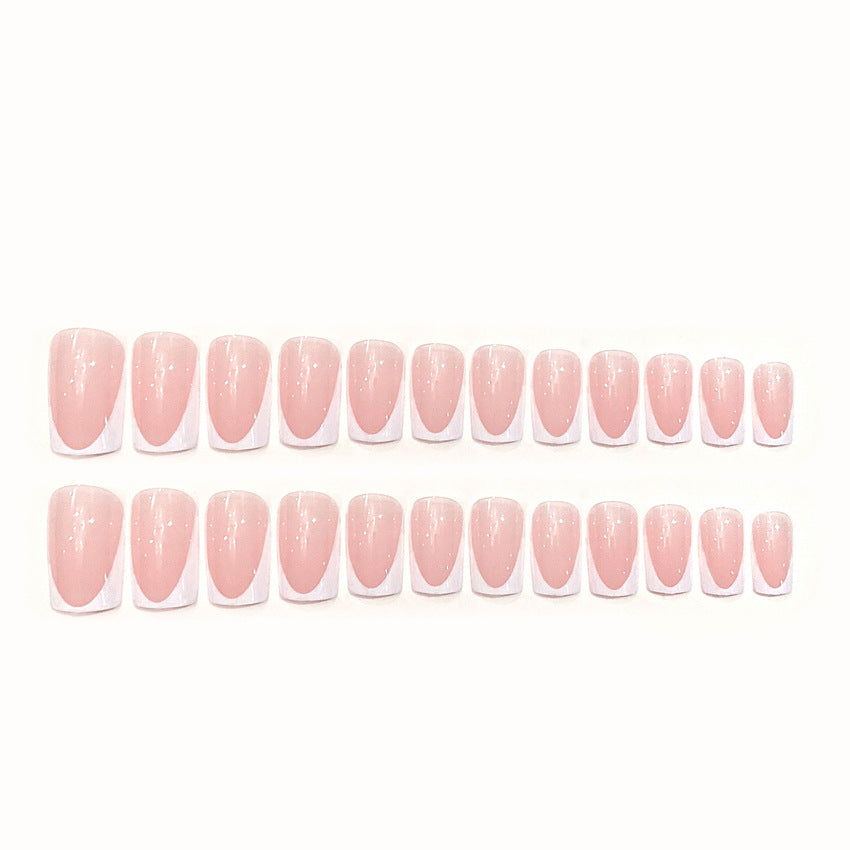 Fashion  nail European and American Simple White French Sweet Pink Ins Style European Square Wear Armor Fake Nail Patch Wholesale W14